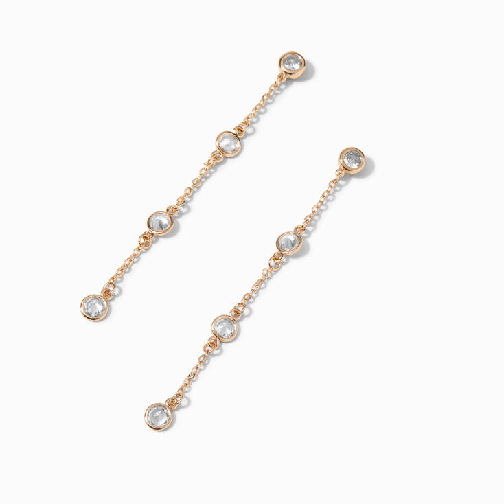 Gold-tone Chain Cubic Zirconia 3&quot; Drop Earrings,