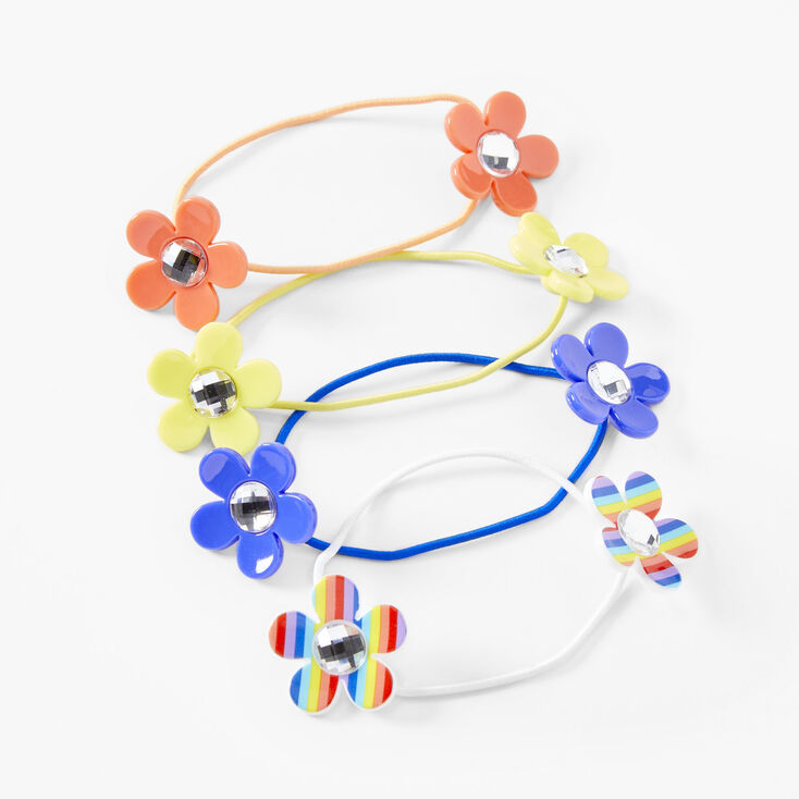 Claire&#39;s Club Rainbow Gem Flower Hair Ties - 4 Pack,