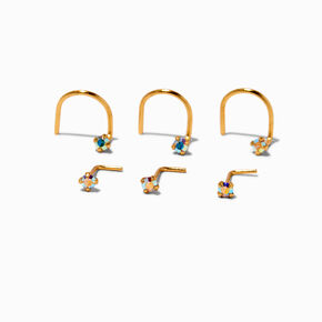 22G Gold-tone Sterling Silver Iridescent AB Nose Studs - 6 Pack ,