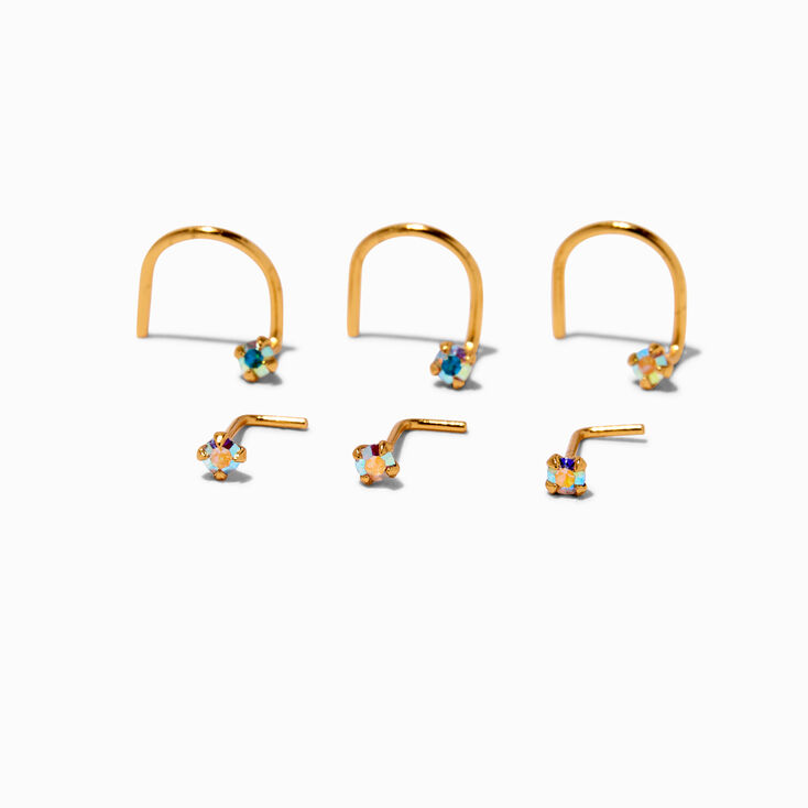22G Gold-tone Sterling Silver Iridescent AB Nose Studs - 6 Pack ,