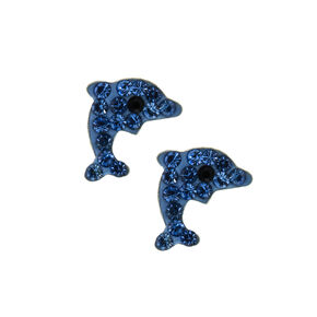 Sterling Silver Dolphin Stud Earrings - Blue,