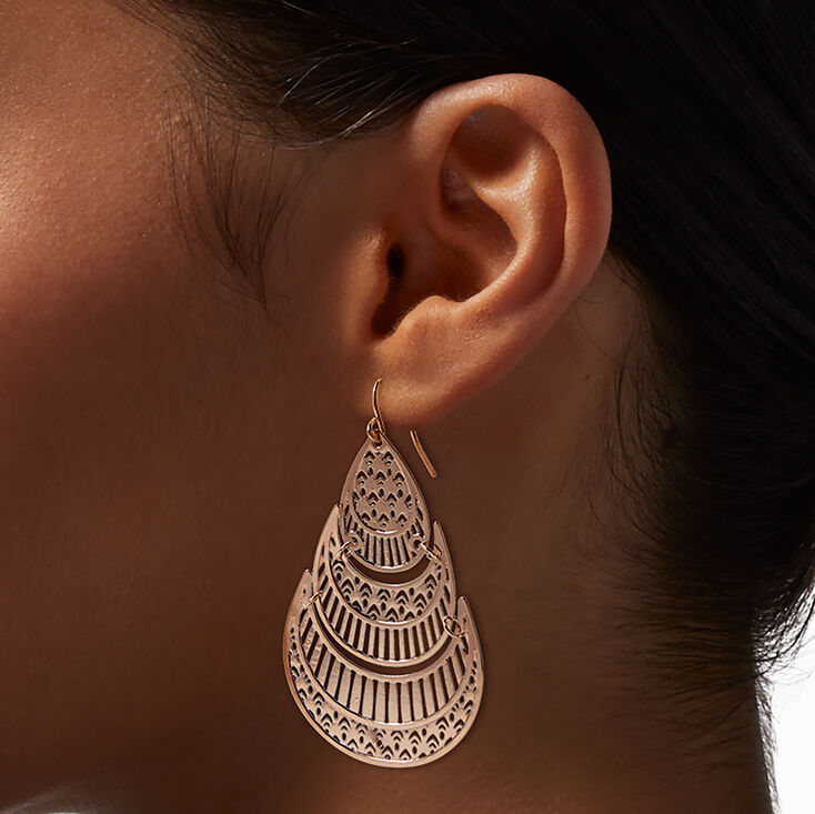 Gold-tone Filigree Teardrop Drop Earrings,