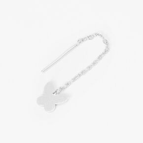 Sterling Silver One Butterfly Threader Drop Earring,