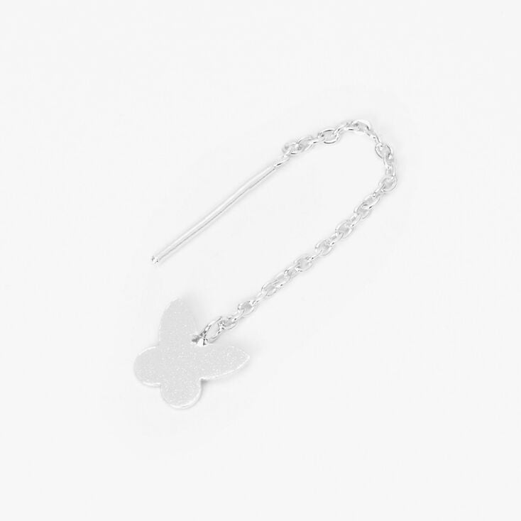 Sterling Silver One Butterfly Threader Drop Earring,