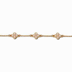 Gold-tone Pearl Clover Chain Bracelet,