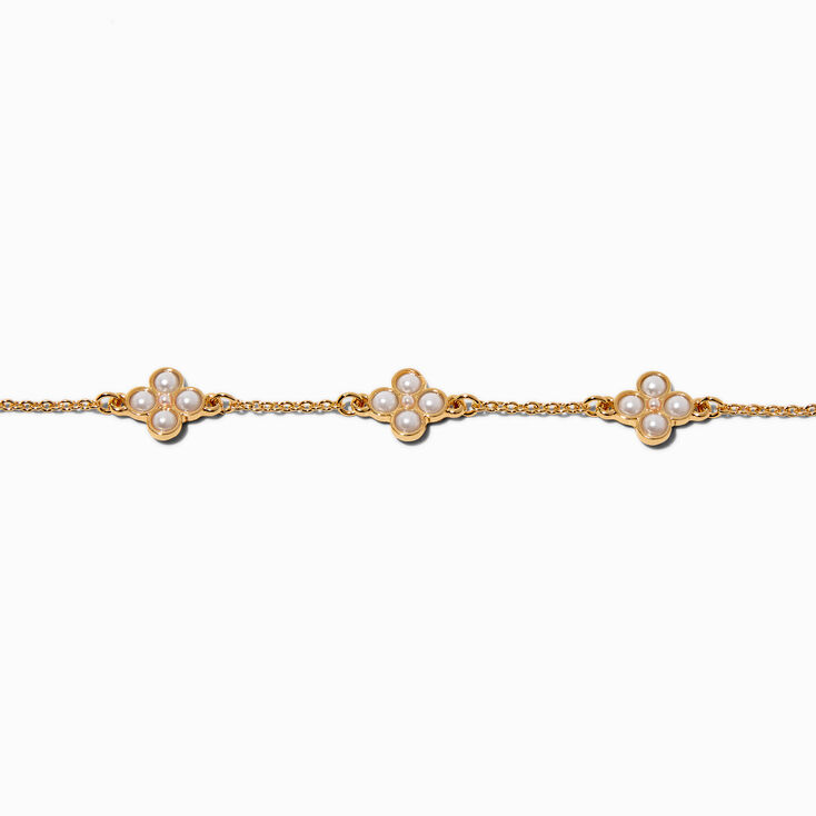 Gold-tone Pearl Clover Chain Bracelet,