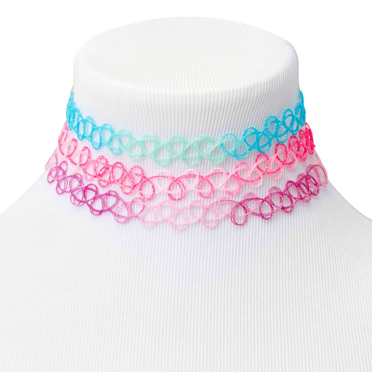 Pastel Glitter Tattoo Choker Necklaces - 3 Pack