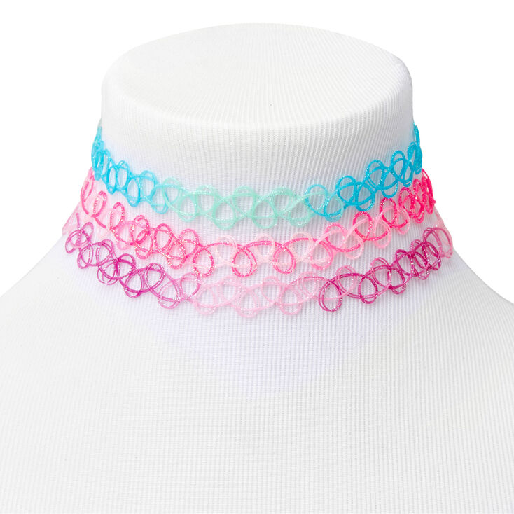 Pastel Glitter Tattoo Choker Necklaces - 3 Pack,