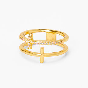 18kt Gold Plated Refined Double Cross Ring,
