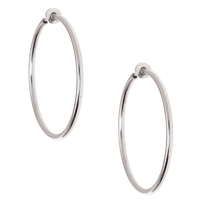 Silver 40MM Clip On Hoop Earrings,