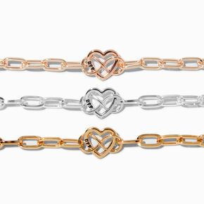 Bracelets c&oelig;ur symbole de l&rsquo;infini en m&eacute;taux mixtes best friends - Lot de 3,