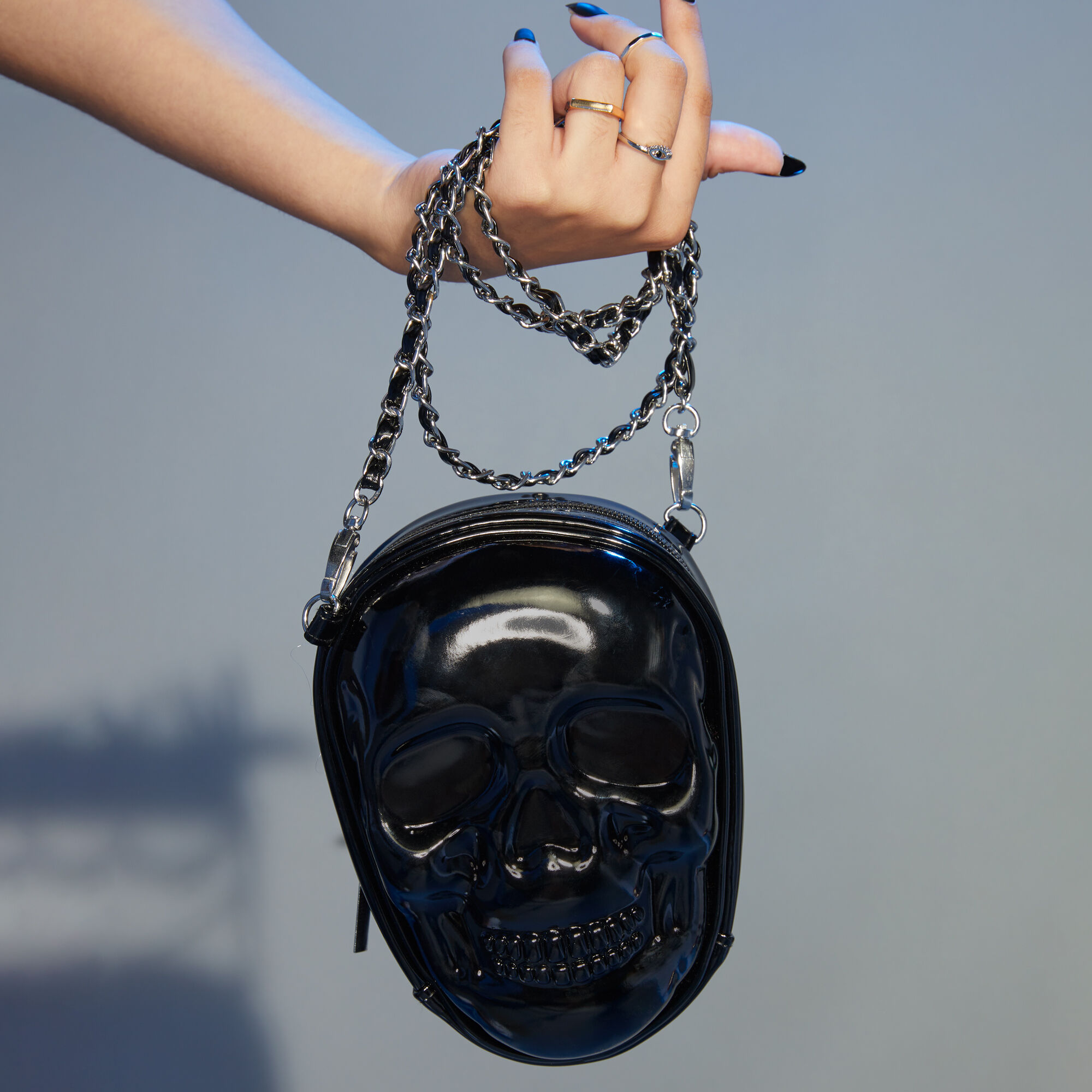 View Claires Skull Chain Crossbody Bag Black information