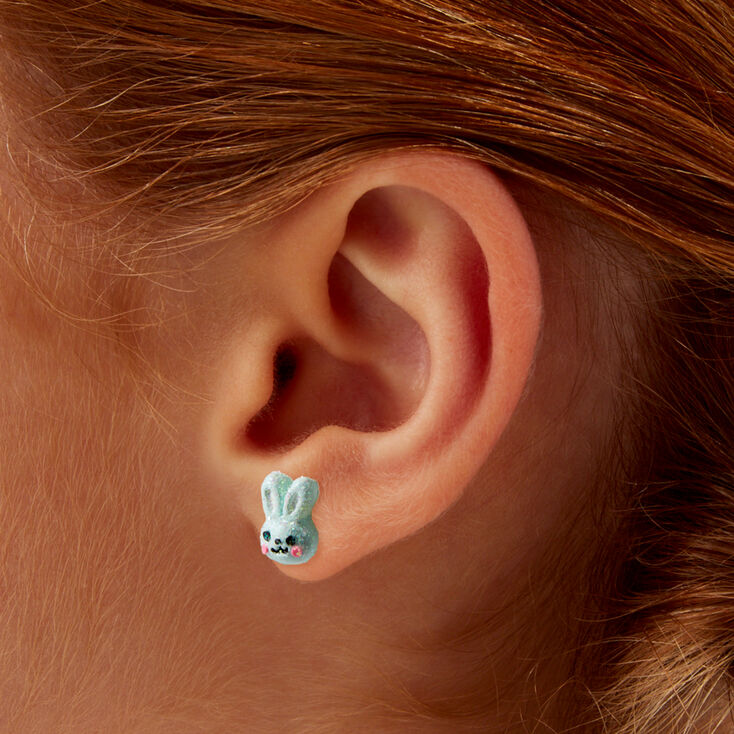 Blue Bunny Glitter Stud Earrings,