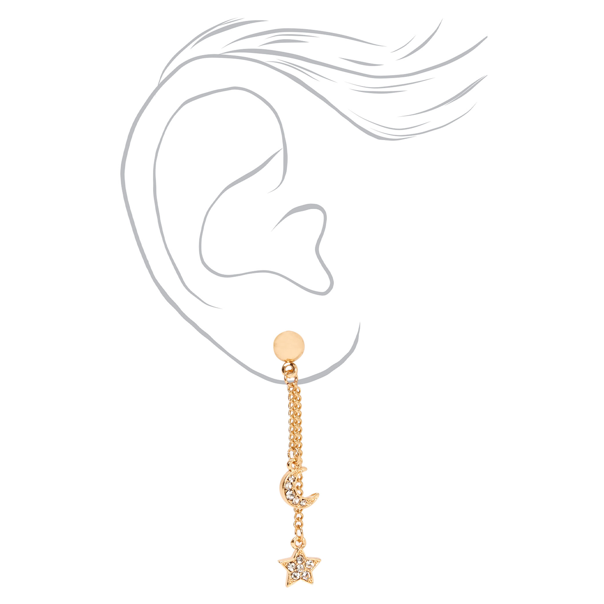 Gold 2" Double Celestial Front and Back Drop Earrings,