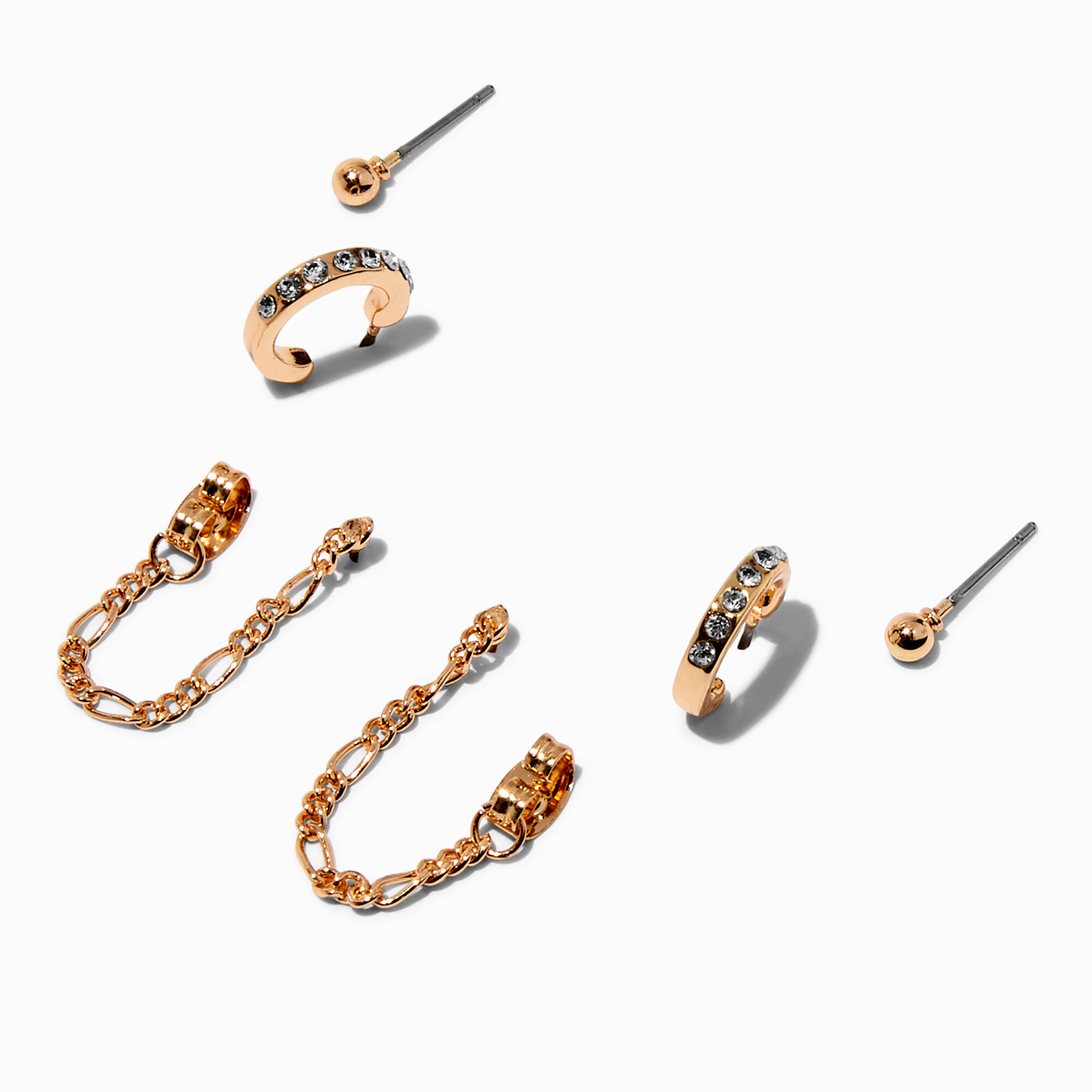 Boucles d’oreilles superposables à chaîne couleur dorée - Lot de 3,