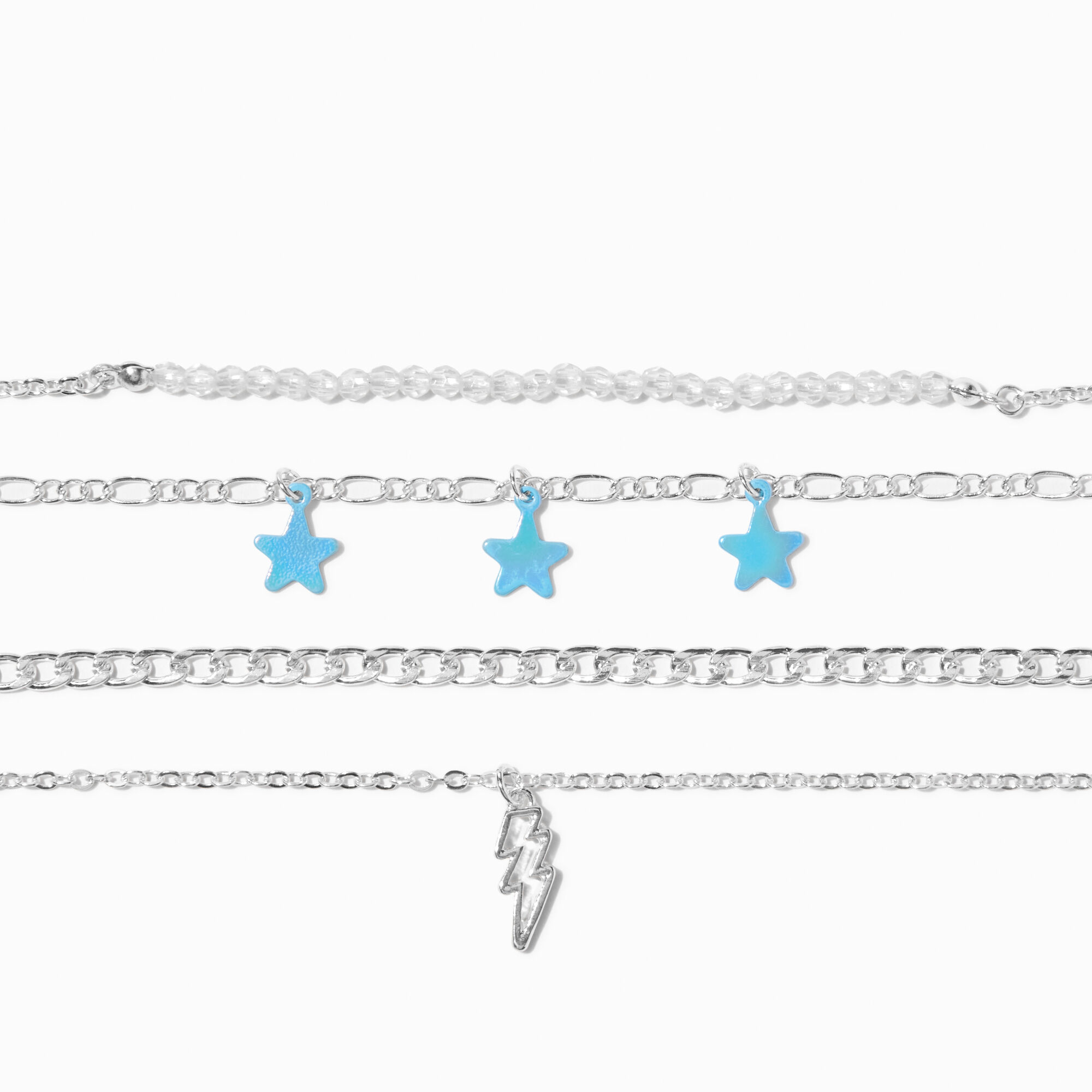 Silver Star & Lightning Bold Chain Bracelets (4 Pack),