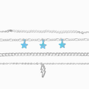 Silver Star &amp; Lightning Bold Chain Bracelets &#40;4 Pack&#41;,