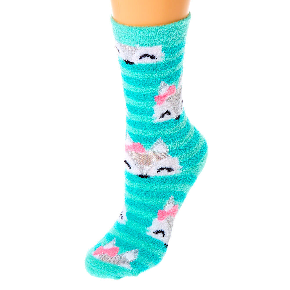 Trixie the Fox Fuzzy Crew Socks - Mint,