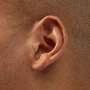 Gold-tone Sterling Silver Cubic Zirconia Flower 16G Threadless Flat Back Tragus Earring - 3 Pack,