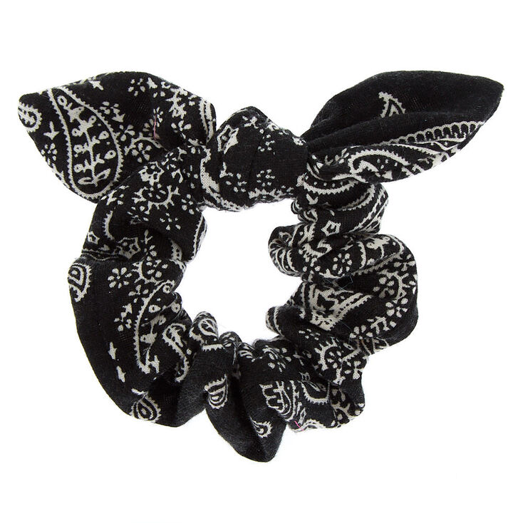 Bandeau bandana soyeux imprim&eacute; floral et cachemire - Noir,