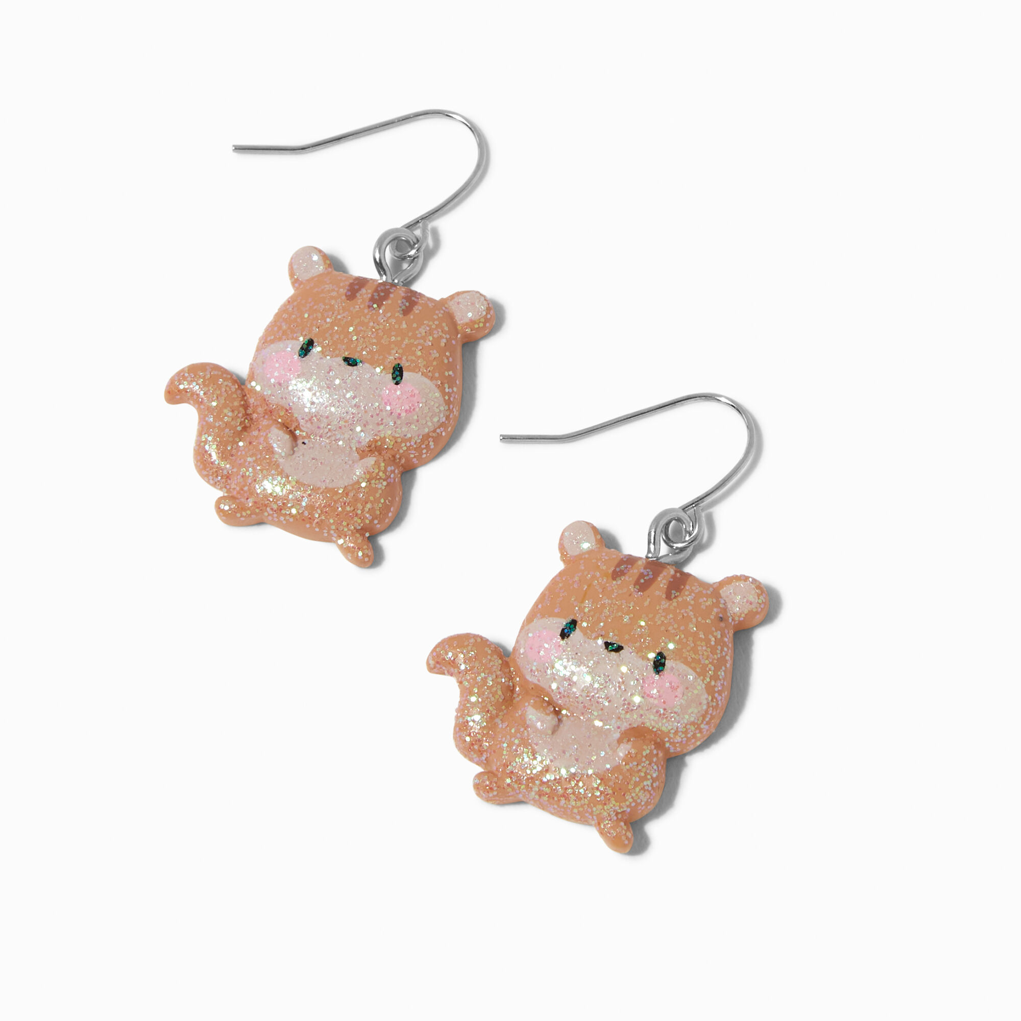 View Claires 1 Glitter Squirrel Drop Earrings Silver information