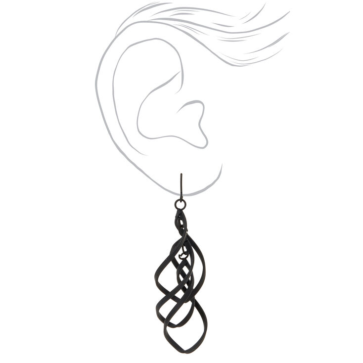 Black 3&quot; Triple Spiral Drop Earrings,