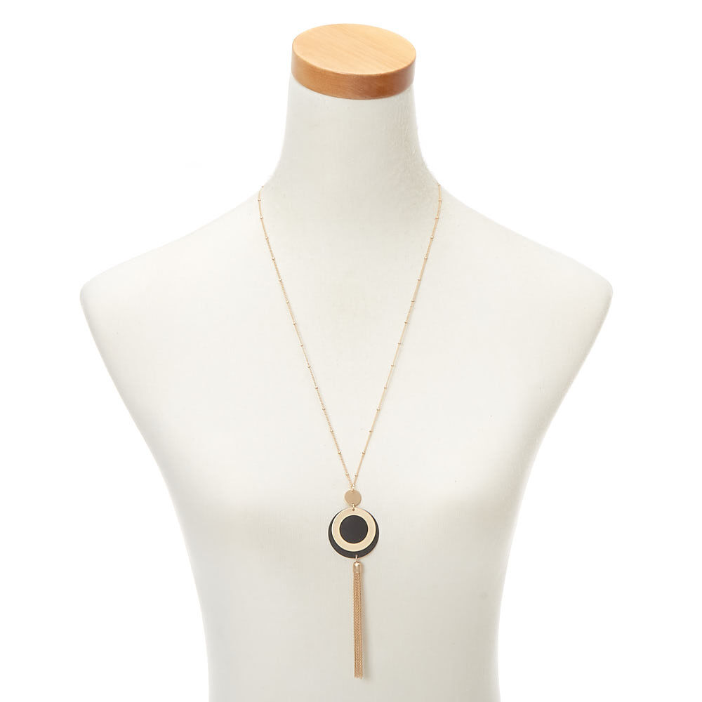 Gold Disc Tassel Long Pendant Necklace,