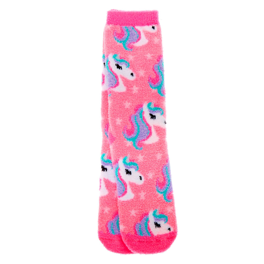 Miss Glitter the Unicorn Fuzzy Crew Socks - Pink,