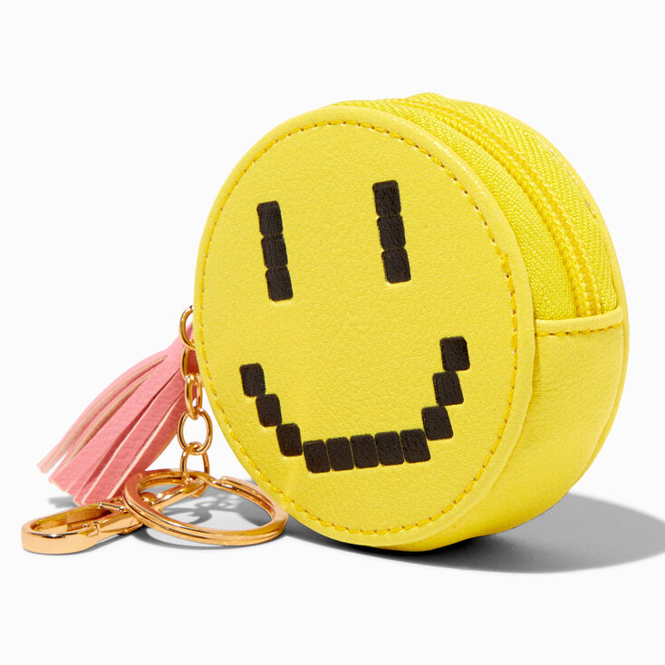 Pixel Smiling Face Coin Purse Keychain,