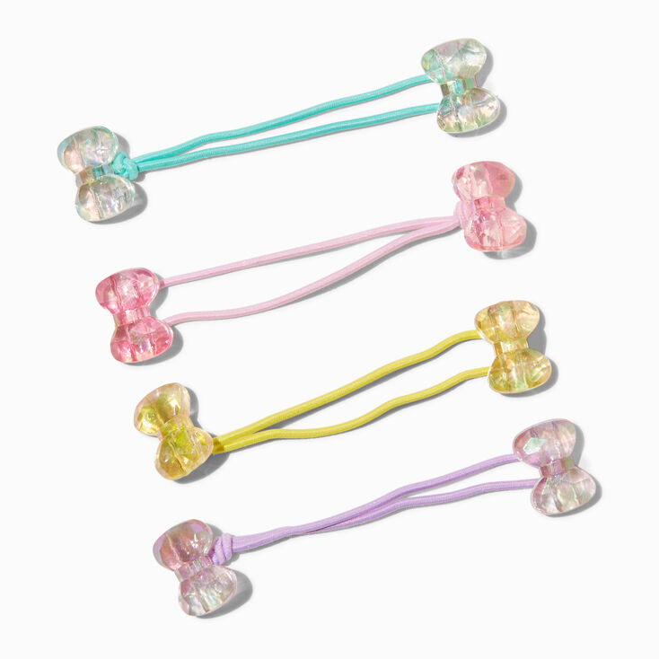 Claire&#39;s Club Pastel Iridescent Bow Charm Hair Ties - 4 Pack,