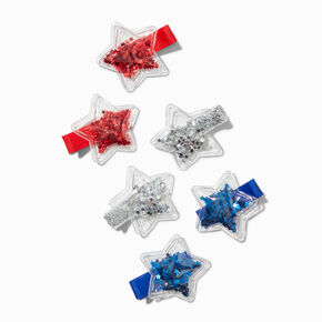 Stars &amp; Stripes Shaker Star Hair Clips - 6 Pack ,