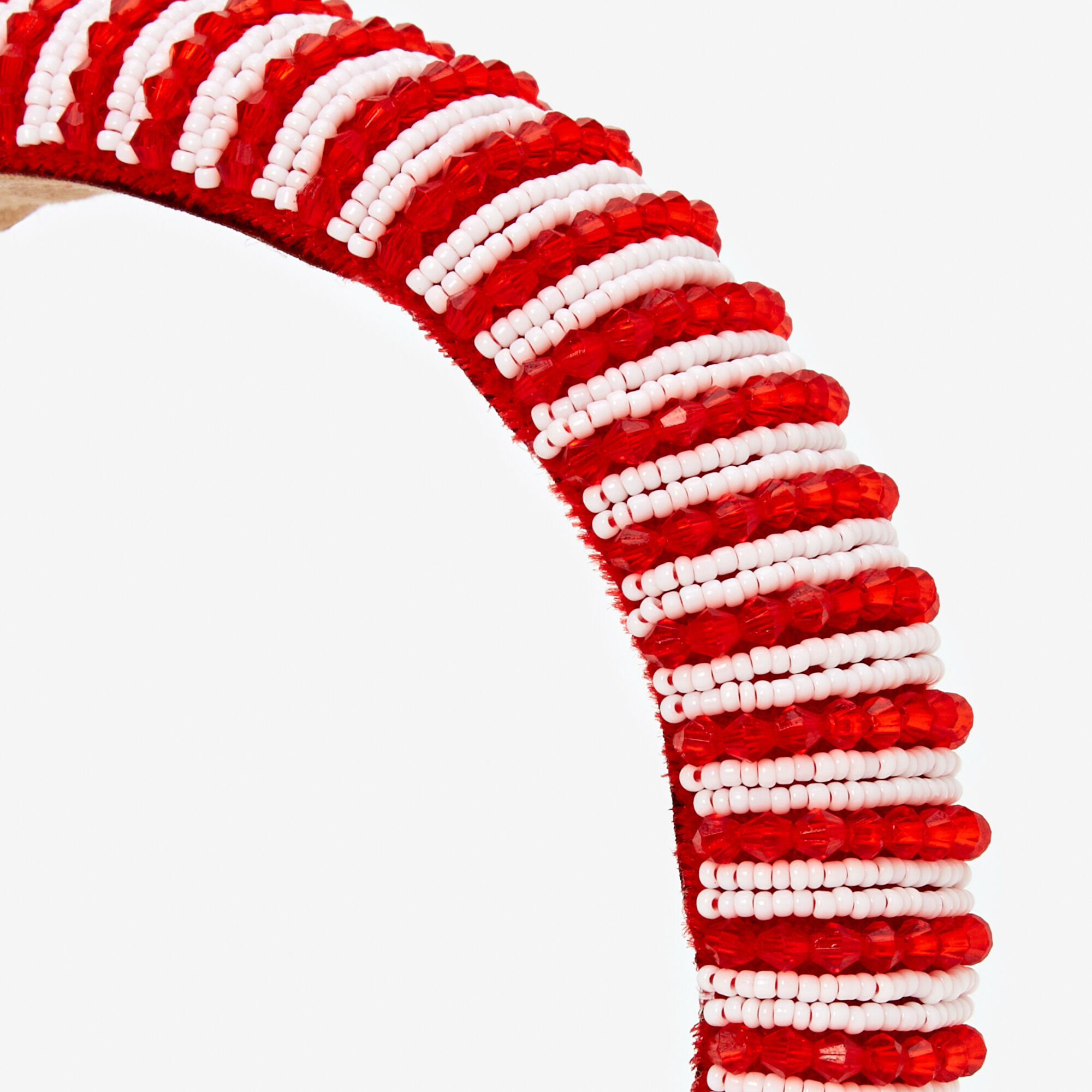 Christmas Candy Cane Beaded Headband - Red,