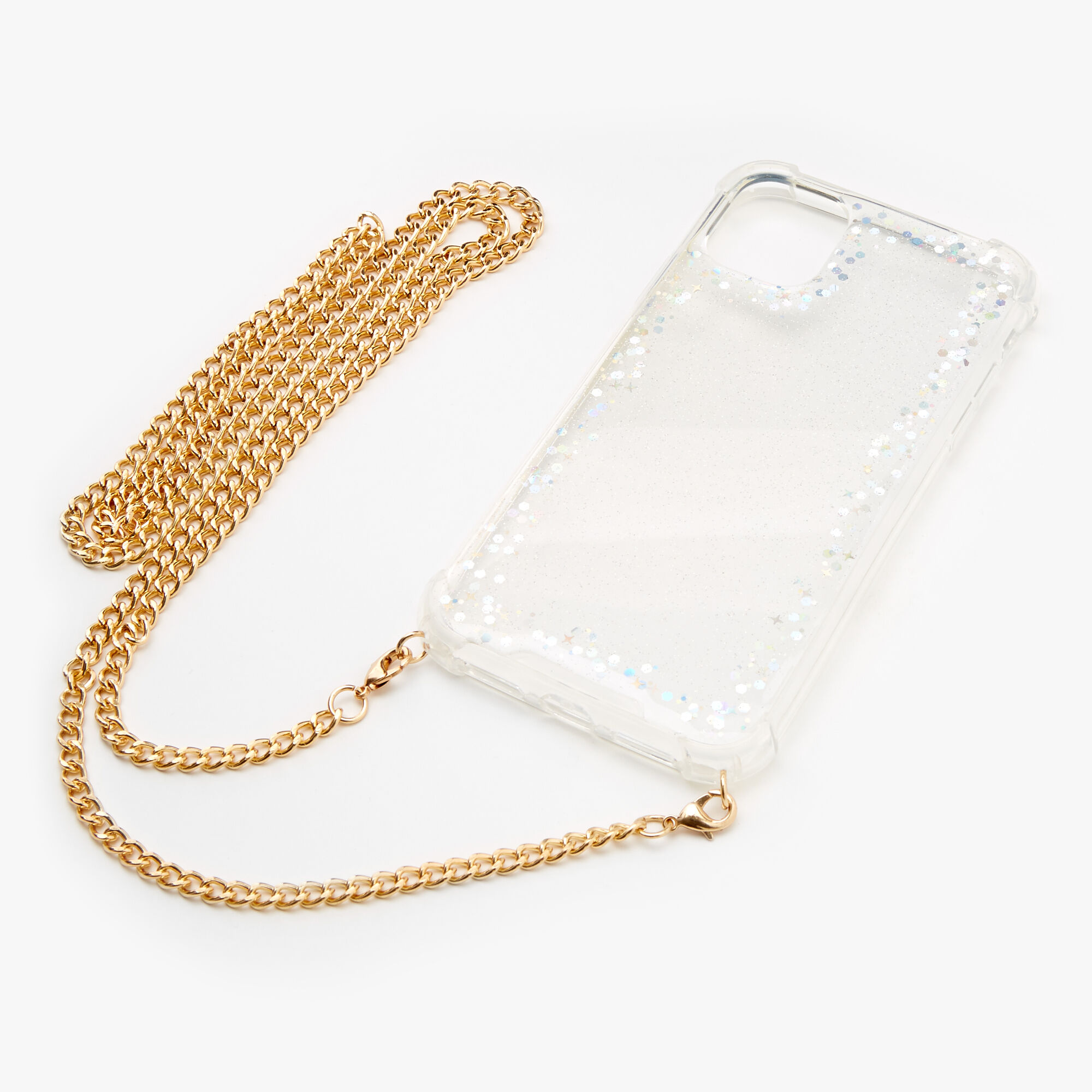 Iridescent Glitter Phone Case with Gold Chain - Fits iPhone® 11,
