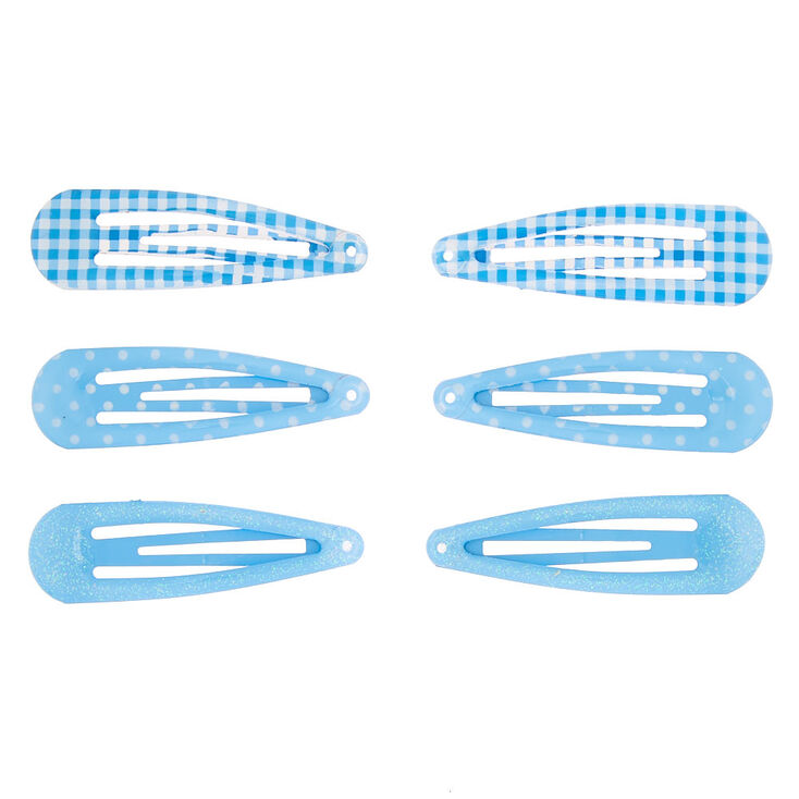 Claire S Club Gingham Snap Hair Clips Blue 6 Pack Claire S