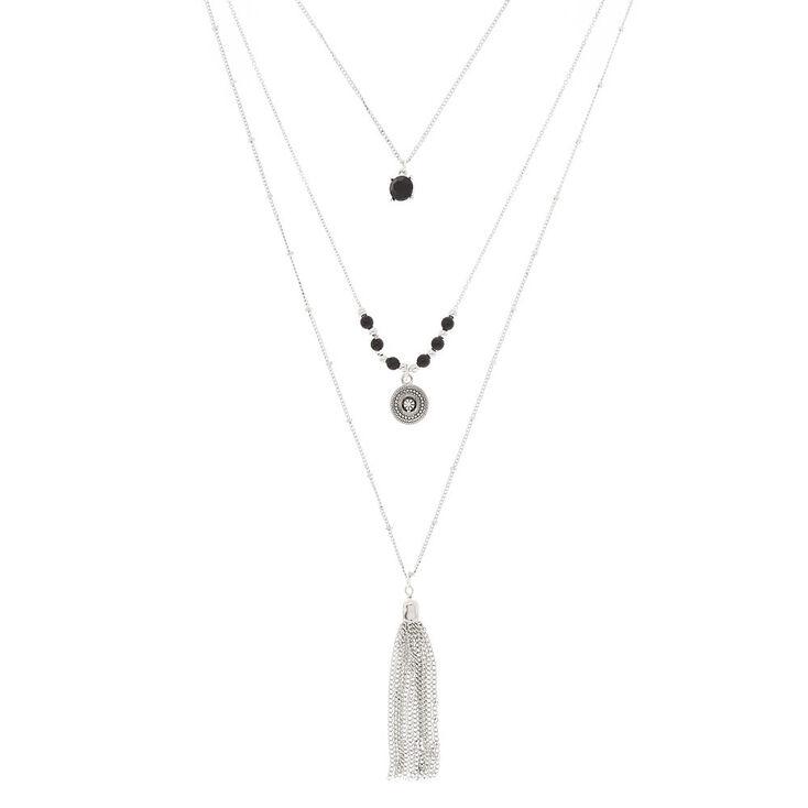 Claire's Collier multi-rangs avec pompon couleur argenté