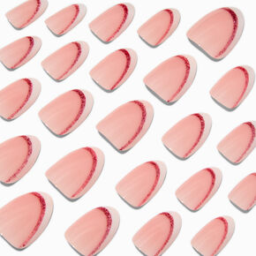 Oblong Glitter French Tip Long Almond Vegan Faux Nail Set - 24 Pack,