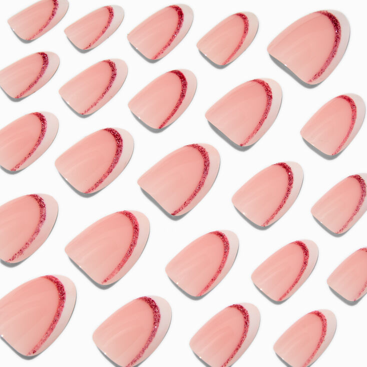 Oblong Glitter French Tip Long Almond Vegan Faux Nail Set - 24 Pack,