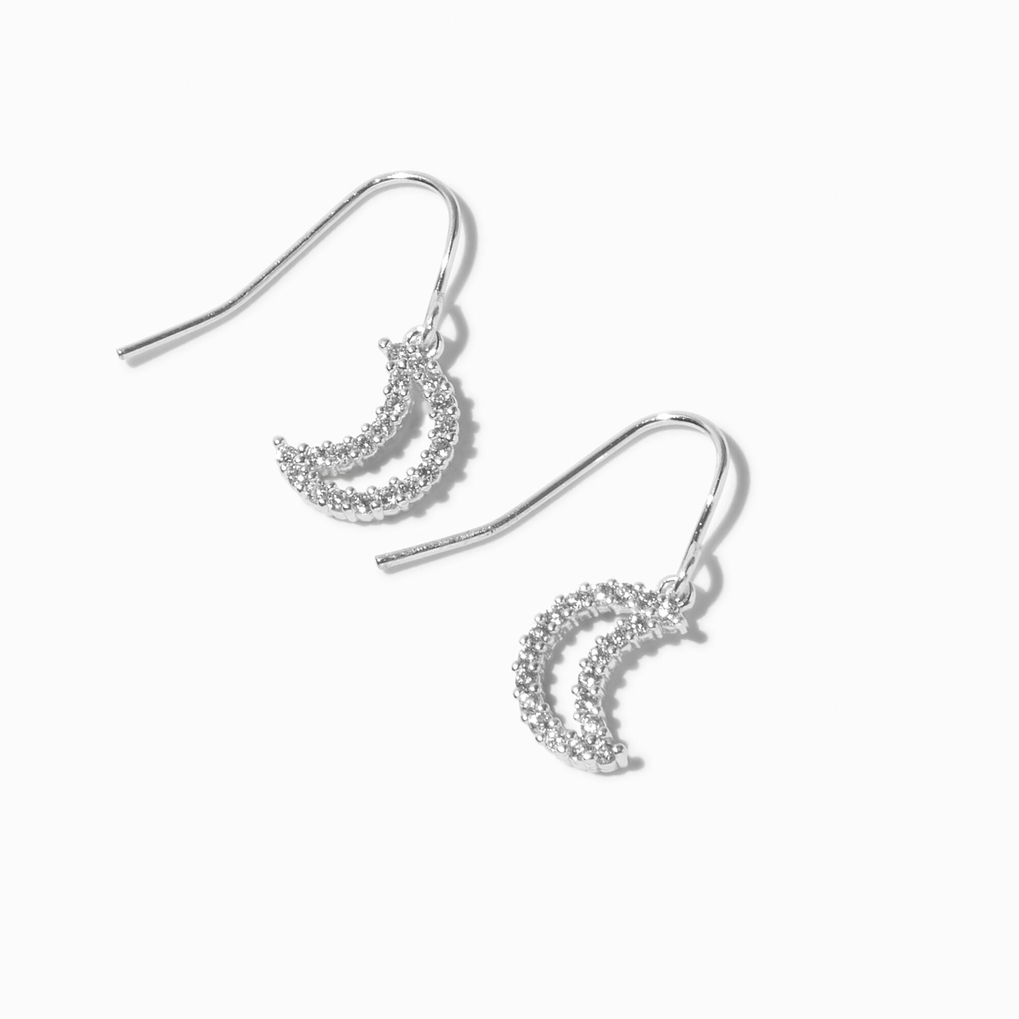 View Claires Tone Cubic Zirconia Crescent Moon 05 Drop Earrings Silver information