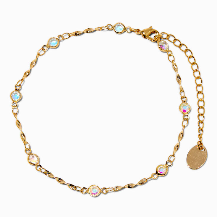 Gold-tone Iridescent Crystal Chain Anklet,
