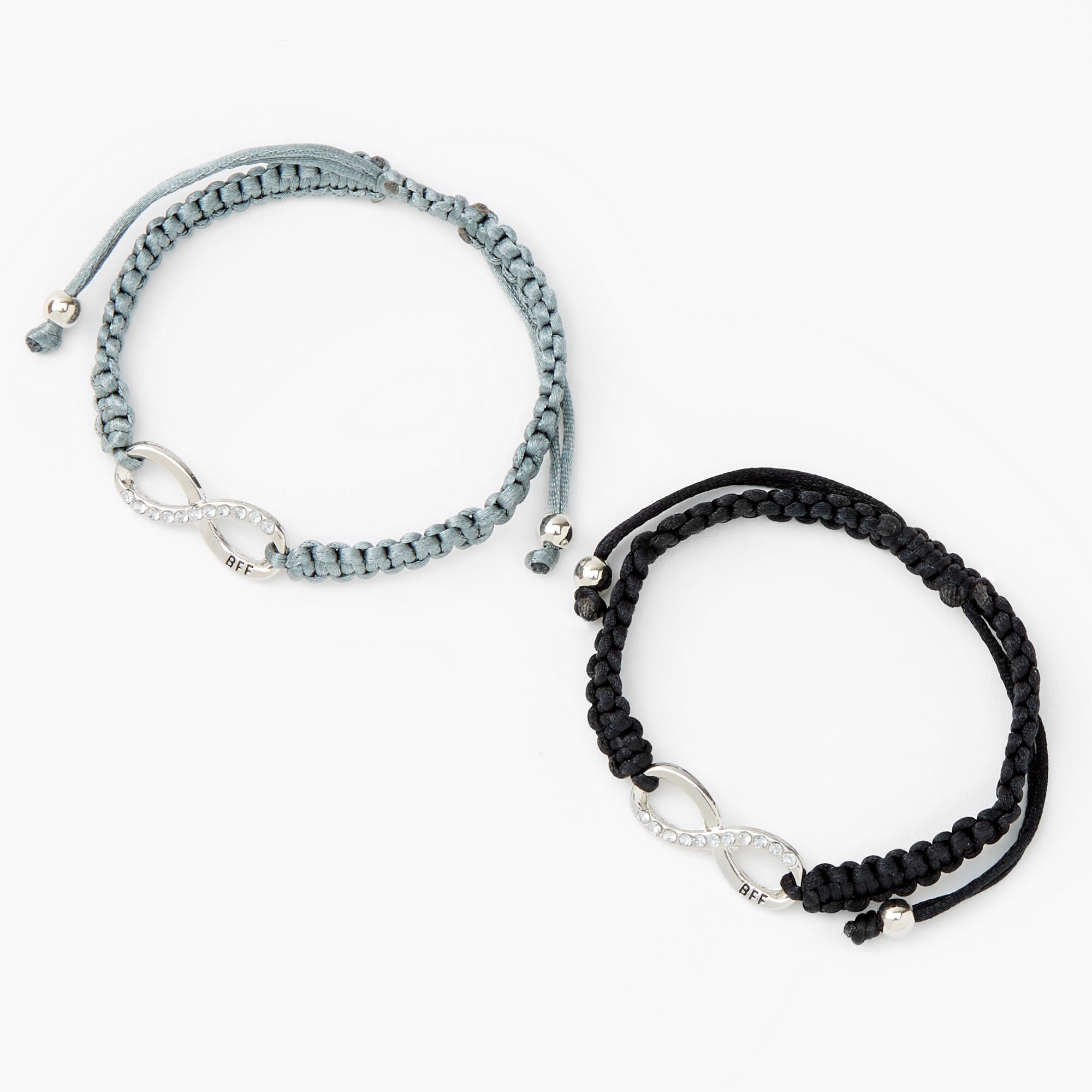 View Claires Infinity Adjustable Friendship Bracelets Gray 2 Pack Grey information