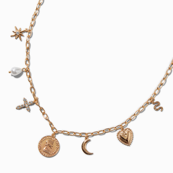Gold-tone Coin Charm Necklace ,
