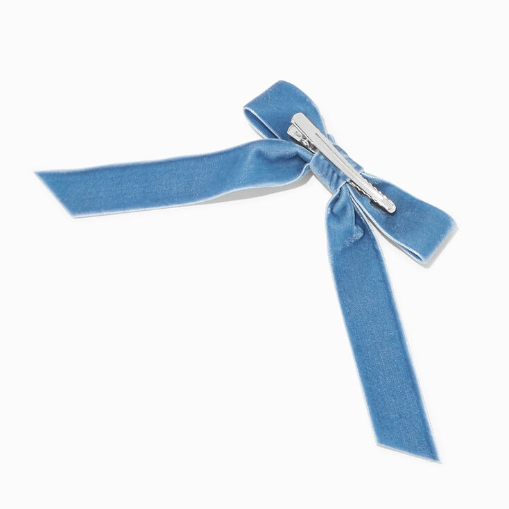 Slate Blue Velvet Bow Hair Clips - 2 Pack,