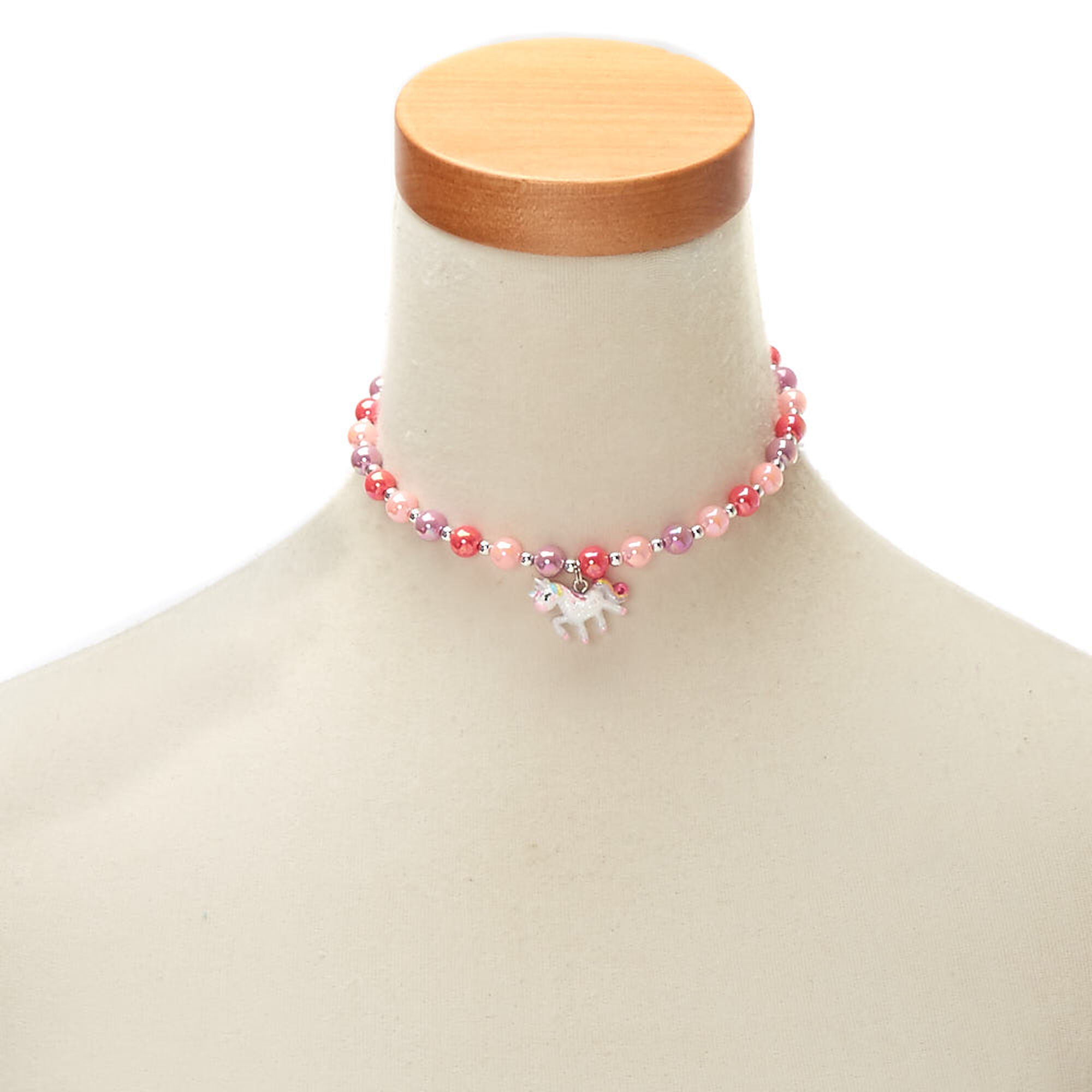 Claire's Club Beaded Unicorn Choker Necklace - Pink | Claire's US