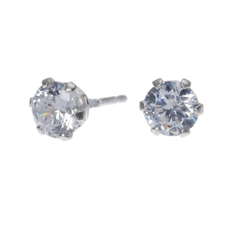 Sterling Silver Cubic Zirconia 5MM Round Stud Earrings | Claire's US