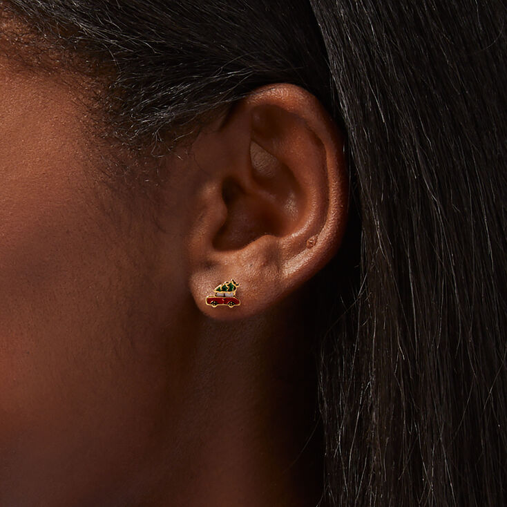 18K Gold Plated Christmas Tree Truck Stud Earrings,