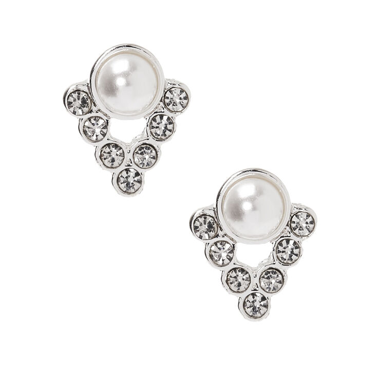 Silver Crystal Triangle Stud Earrings,