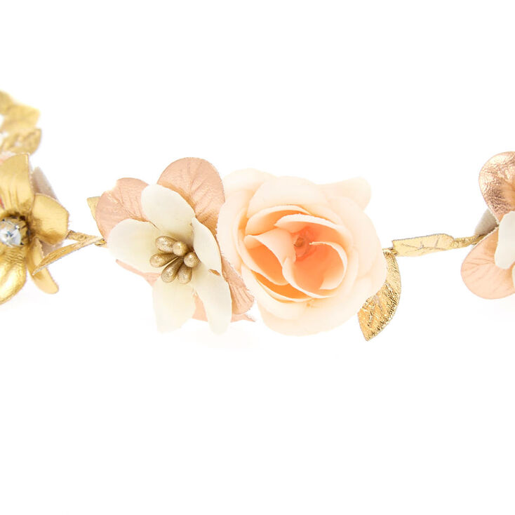 Rose Gold Flower Crown Tie Headwrap,