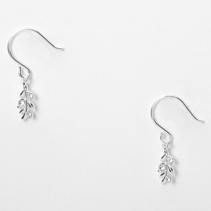 Sterling Silver .5&quot; Crystal Leaf Drop Earrings,