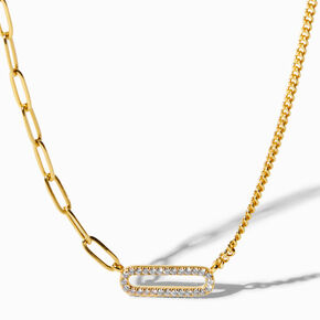 C LUXE by Claire&#39;s 18k Yellow Gold Plated Pav&eacute; Cubic Zirconia Paperclip &amp; Curb Chain Necklace,