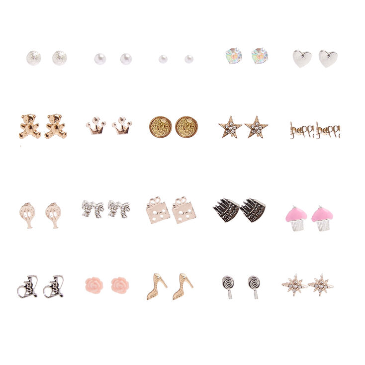Gold Tone Birthday Girl Motif Stud Earrings Claire S Us